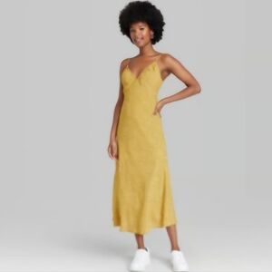 Wild‎ Fable Cottagecore Midi Slip Dress V-Neck Open Back Yellow Blue Floral
